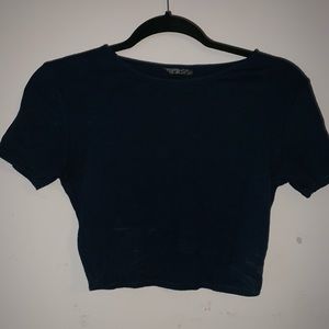Topshop Ribbed Navy Blue Crop Top